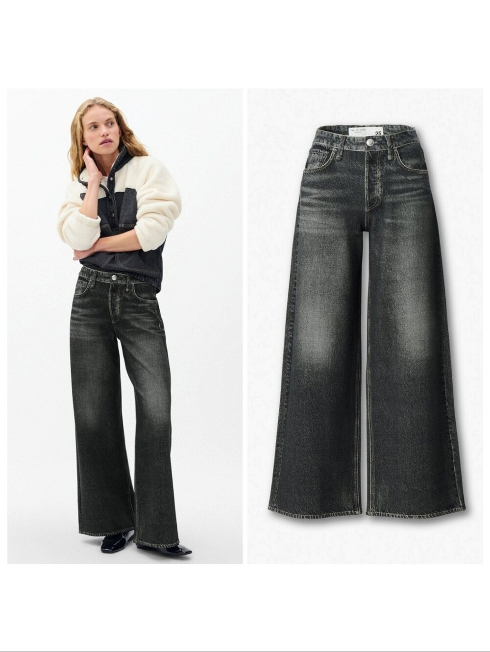 rag & bone rb Miramar Sofie Wide-Leg Pant Washed Black 32 | Denim-Look Pant Jean